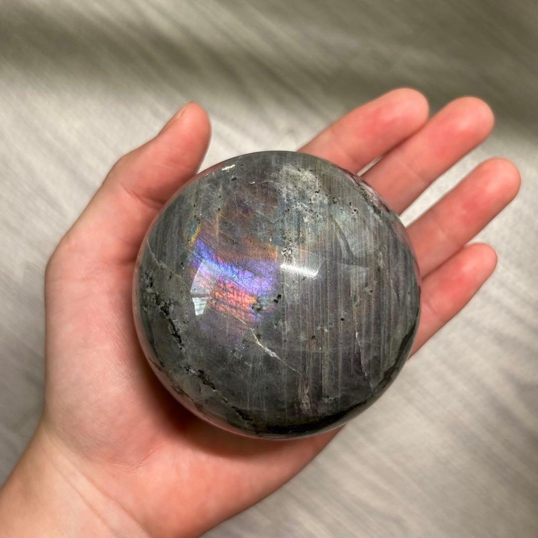 直径7.4cm　カラフル　ラブラドライト　BIG　スフィア　レア　丸玉　587g
