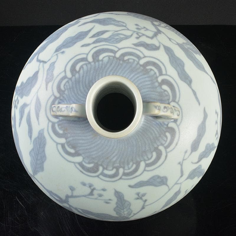 中国　青花　果実文　双耳天球瓶　合わせ箱付　M　R5232B