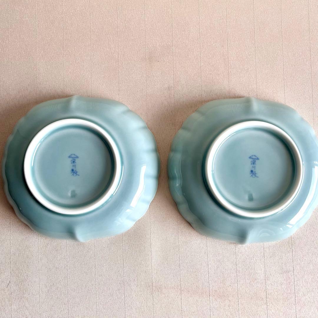 ★新品未使用★深川製磁 百年庵 菊中割 小鉢 笹青磁 2枚セット