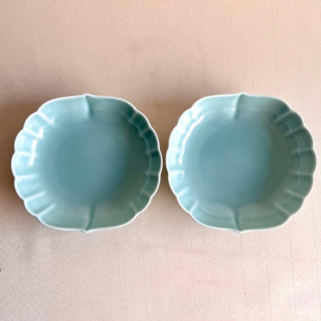 ★新品未使用★深川製磁 百年庵 菊中割 小鉢 笹青磁 2枚セット