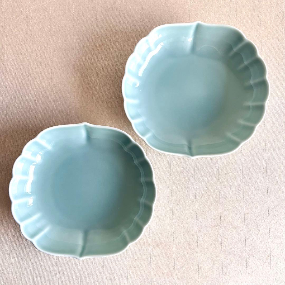 ★新品未使用★深川製磁 百年庵 菊中割 小鉢 笹青磁 2枚セット