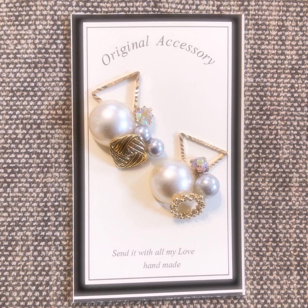 147*ハンドメイド*大粒パール 上品 ビジュー クリップ イヤリング