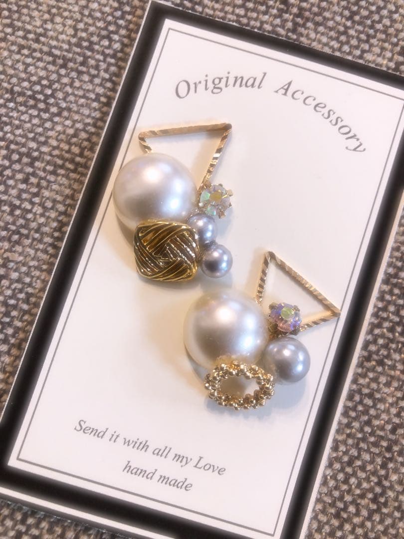 147*ハンドメイド*大粒パール 上品 ビジュー クリップ イヤリング