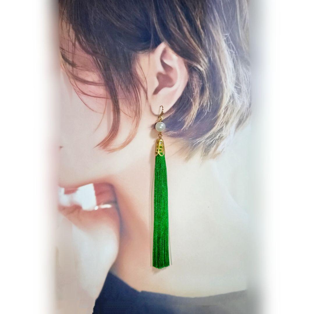 【1271】大きめパールビーズとタッセルのピアス