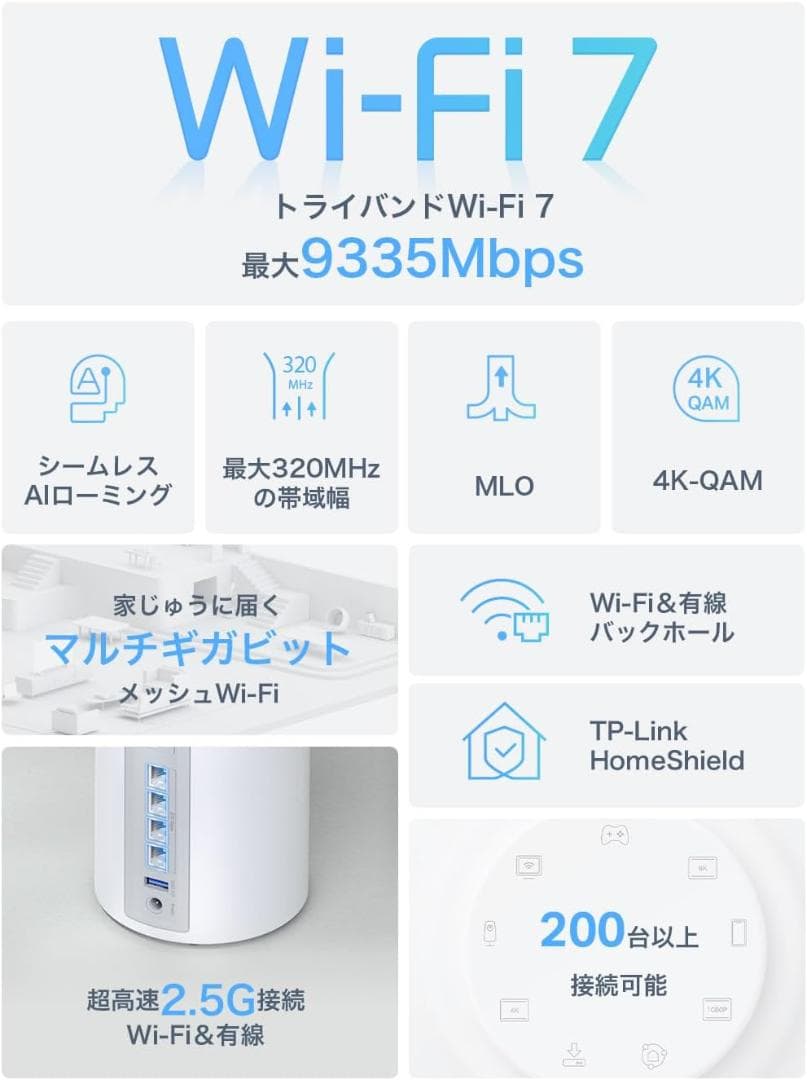 Wi-Fi 7 メッシュルーター Deco BE9300 BE65 2台セット