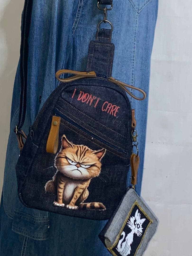 男女兼用☆岡山デニム☆トラネコ♪Sサイズ☆リュックorワンショルダーバッグ
