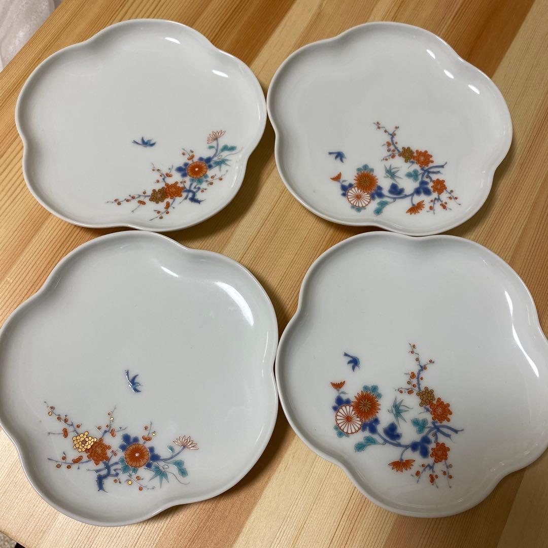 新品未使用　深川製磁　色絵花鳥紋　取分皿　4枚セット