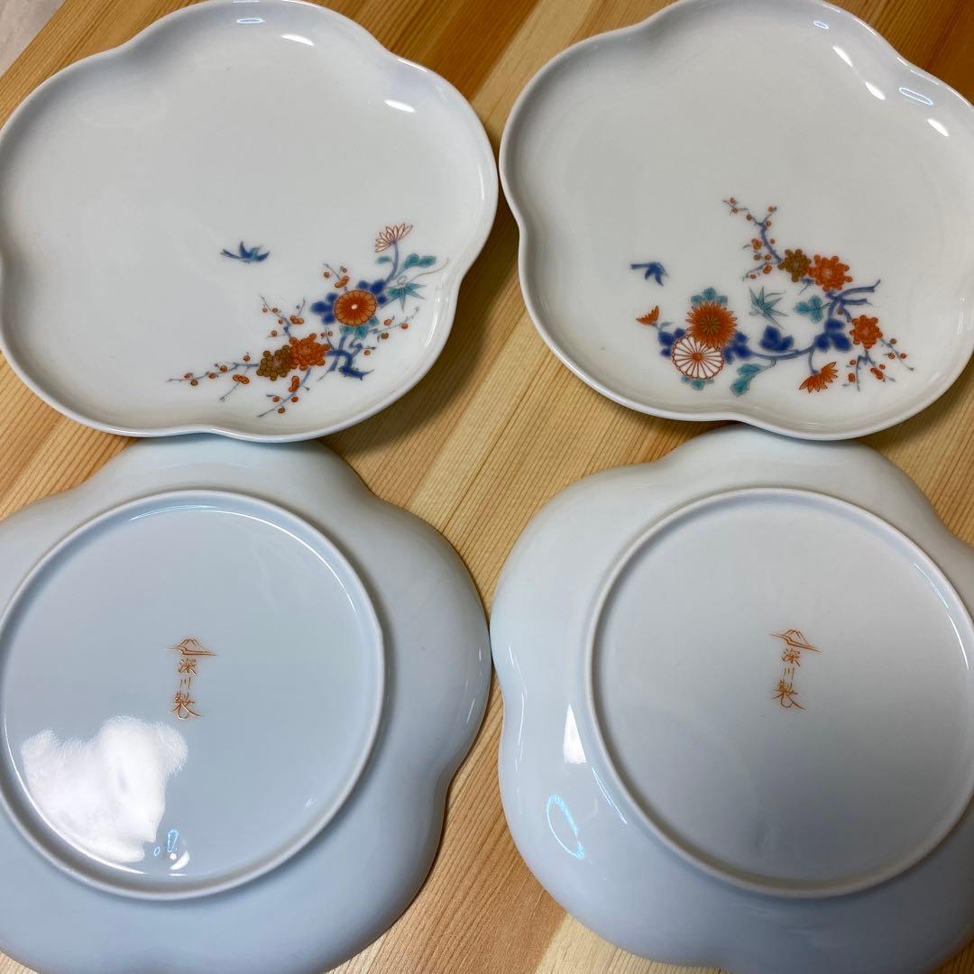新品未使用　深川製磁　色絵花鳥紋　取分皿　4枚セット