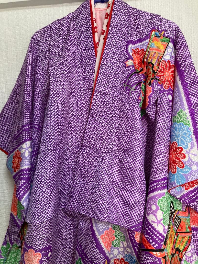 着物　七五三　絞り柄　女の子　レトロ　アンティーク　紫