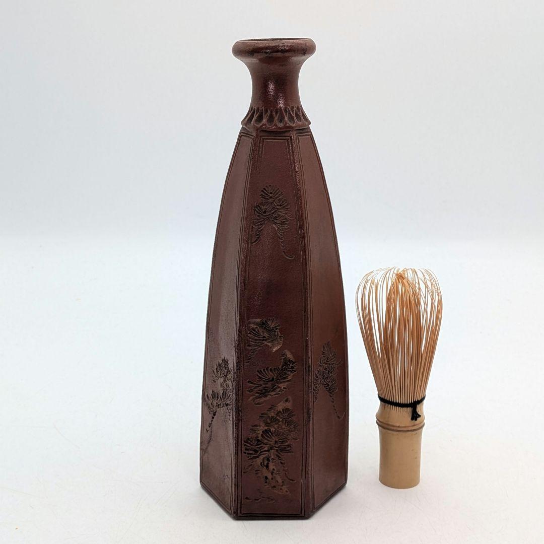 明治大正期 備前焼 傘徳利 合箱合布 松模様 一輪挿し花入 花器 フラワーベース
