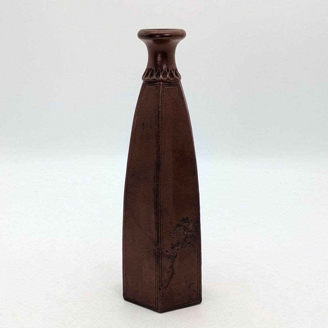 明治大正期 備前焼 傘徳利 合箱合布 松模様 一輪挿し花入 花器 フラワーベース