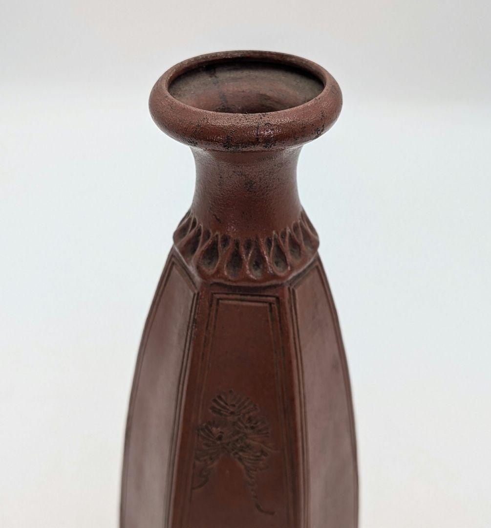 明治大正期 備前焼 傘徳利 合箱合布 松模様 一輪挿し花入 花器 フラワーベース