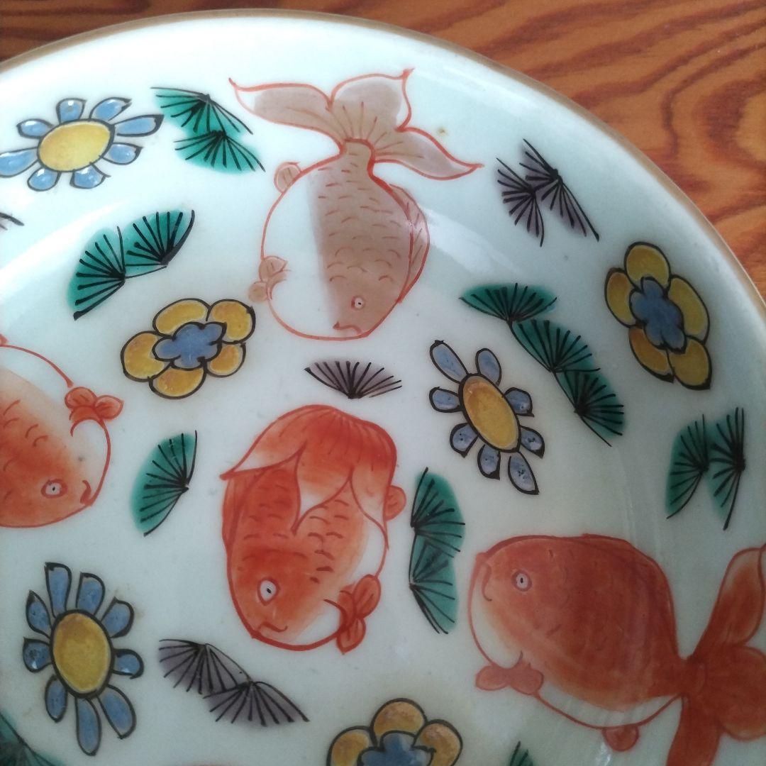 ★ 江戸期 青磁 金魚 色絵 なます皿 5客組 アンティーク