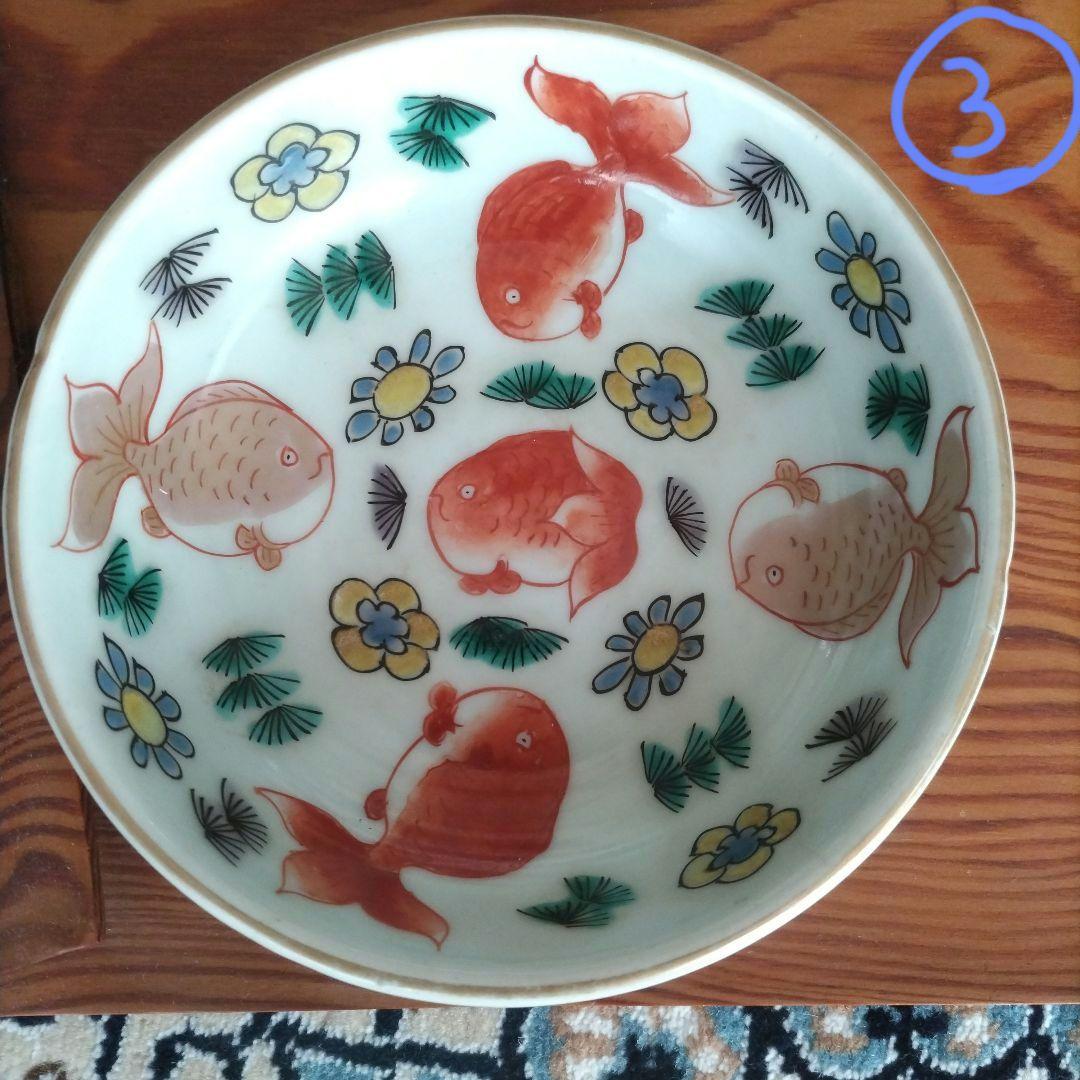 ★ 江戸期 青磁 金魚 色絵 なます皿 5客組 アンティーク