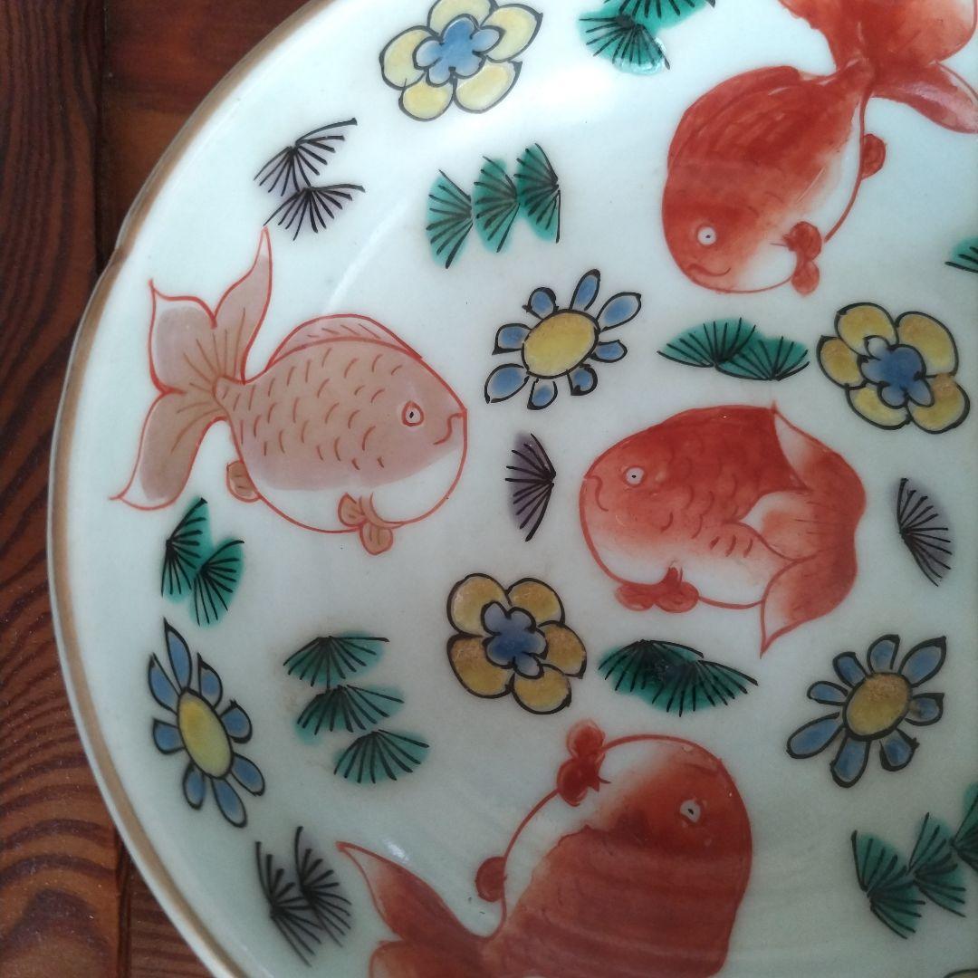 ★ 江戸期 青磁 金魚 色絵 なます皿 5客組 アンティーク