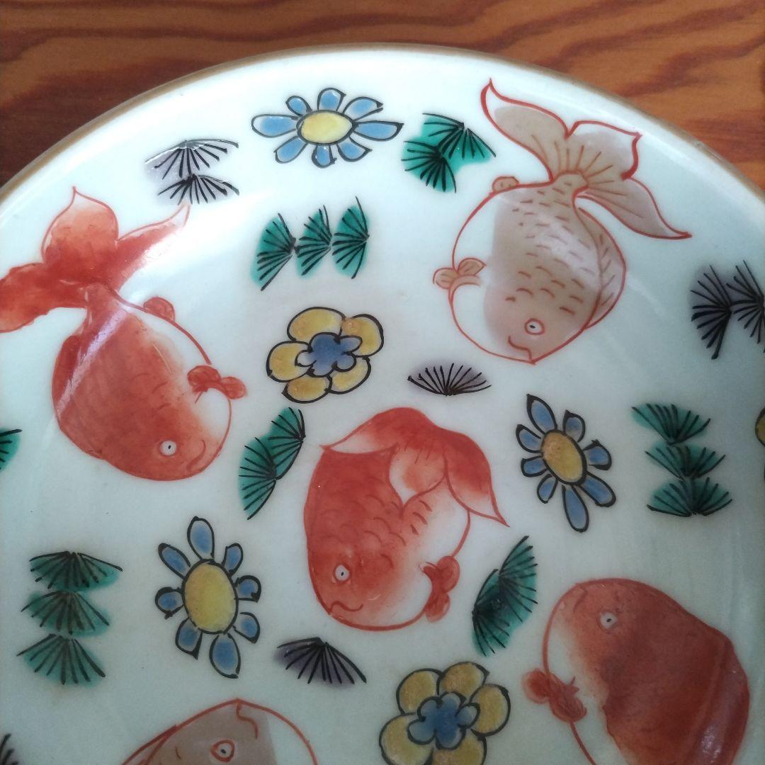 ★ 江戸期 青磁 金魚 色絵 なます皿 5客組 アンティーク