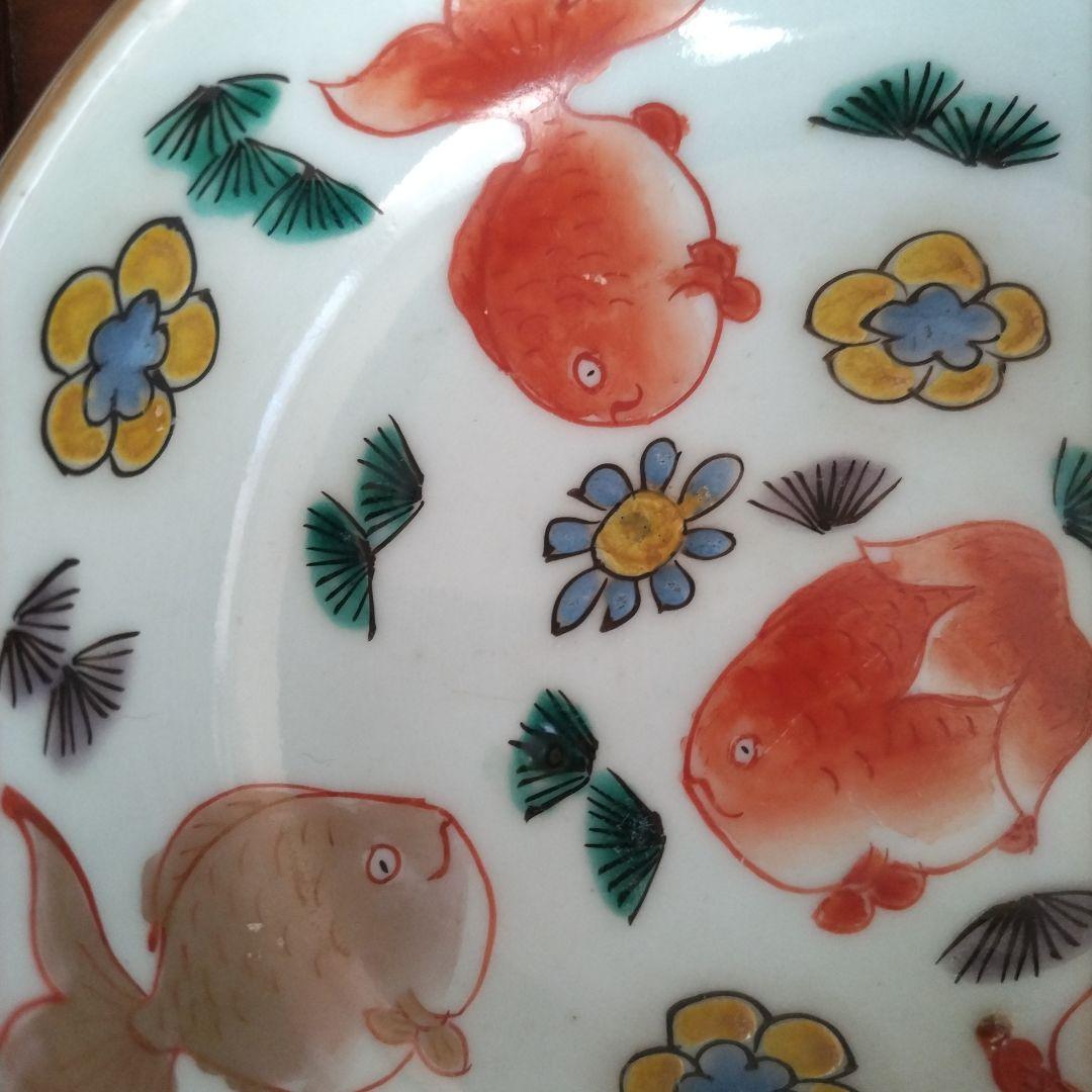 ★ 江戸期 青磁 金魚 色絵 なます皿 5客組 アンティーク