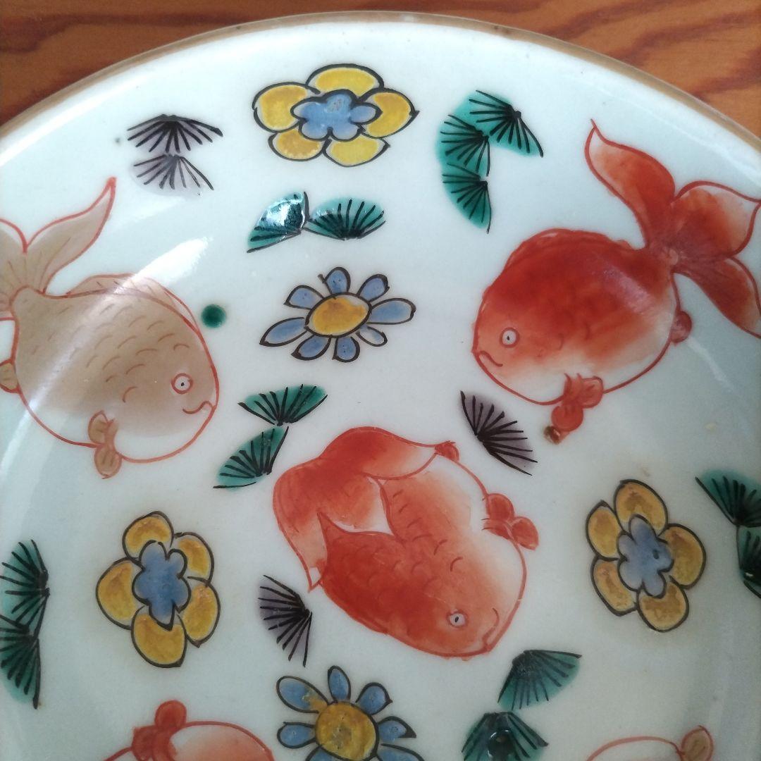 ★ 江戸期 青磁 金魚 色絵 なます皿 5客組 アンティーク