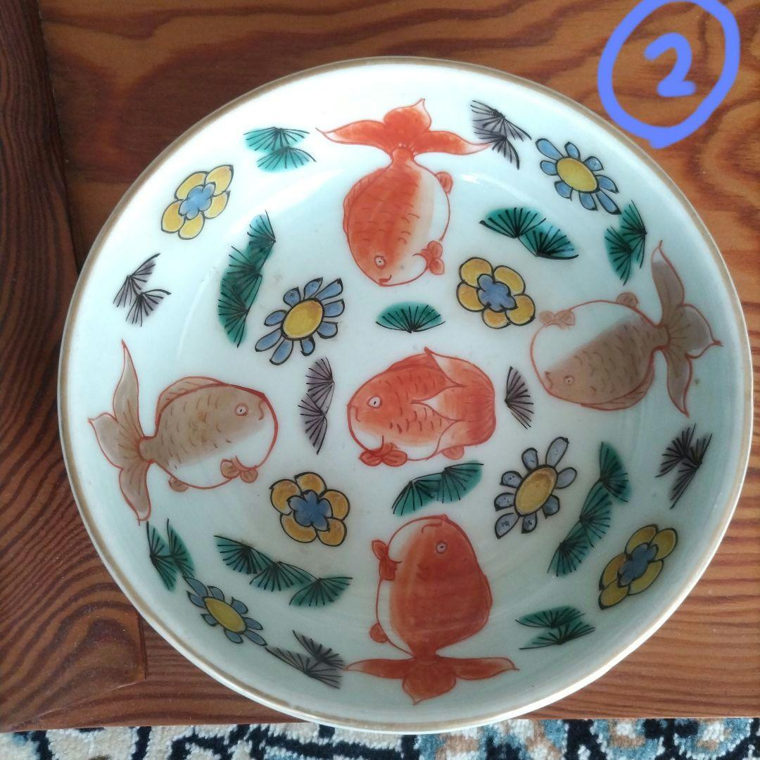 ★ 江戸期 青磁 金魚 色絵 なます皿 5客組 アンティーク