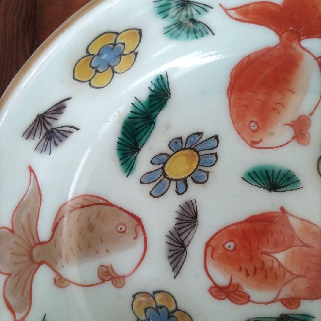 ★ 江戸期 青磁 金魚 色絵 なます皿 5客組 アンティーク