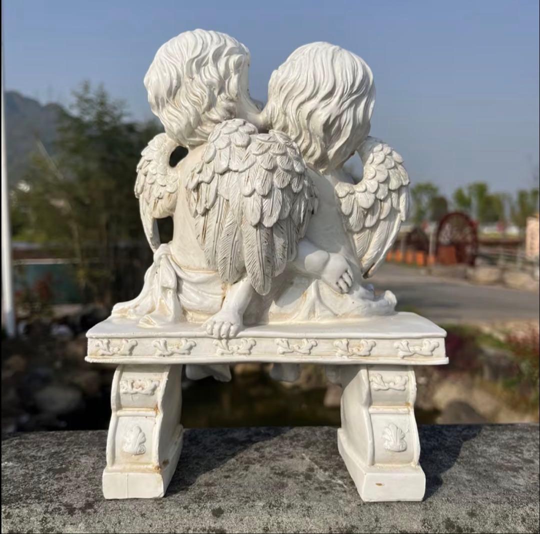 天使 置物 ガーデンオブジェ キス像 レジン 彫刻風