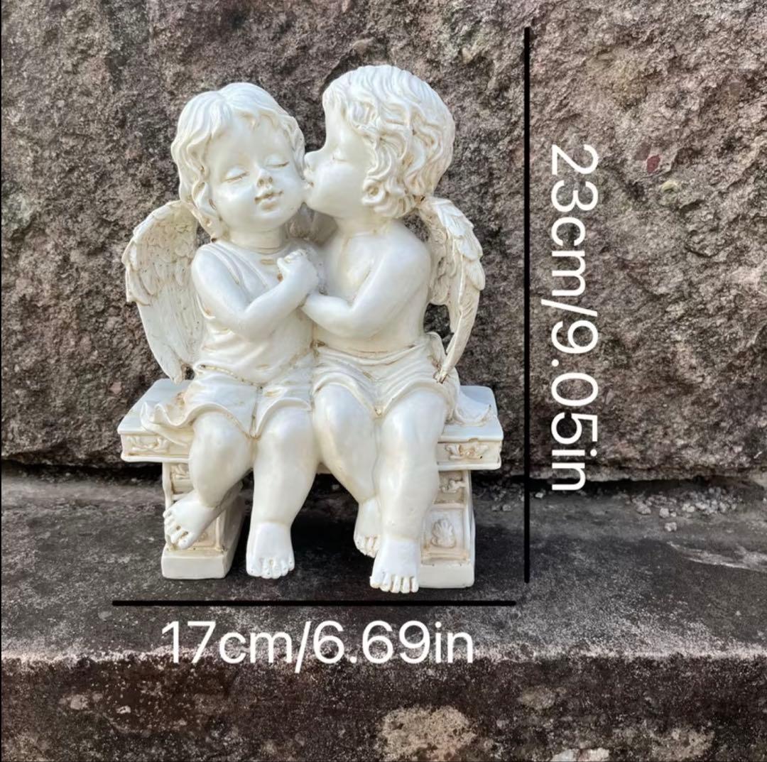 天使 置物 ガーデンオブジェ キス像 レジン 彫刻風