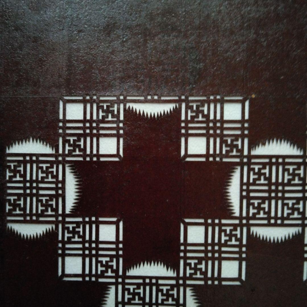 伊勢型紙着尺型紙《まんじ格子に絣》漆塗り加工・型染め、額装用