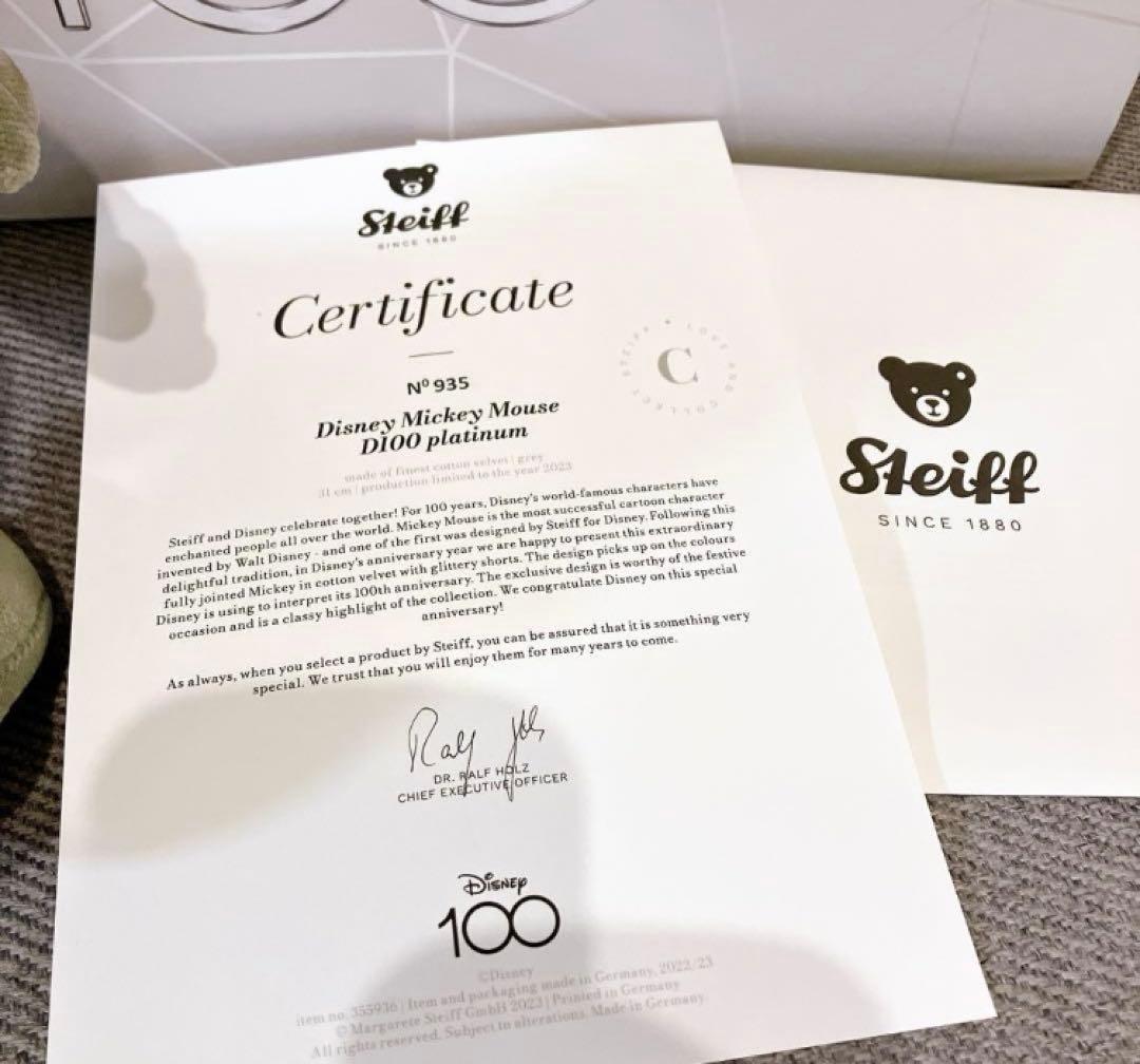 新品 限定 Steiff シュタイフ ディズニー D100 ミッキー ぬいぐるみ