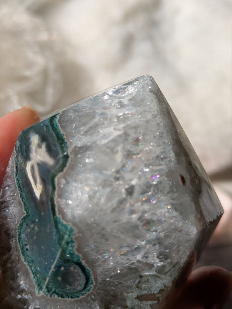 希少　♡虹沢山　瑪瑙　タワー♡　紫✕緑　アメジスト　クラスター　天然石