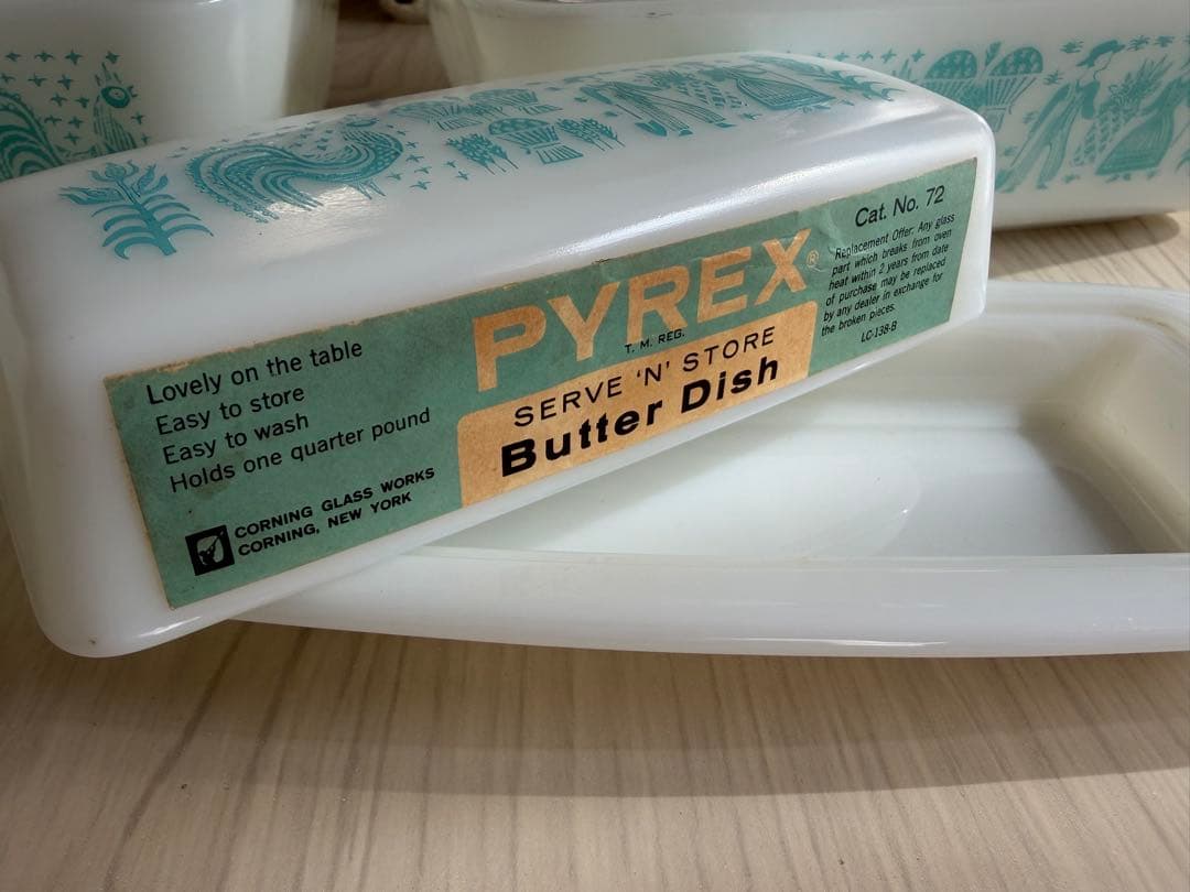 【未使用あり】オールドパイレックスアーミッシュ柄保存容器&未使用バターケース5点