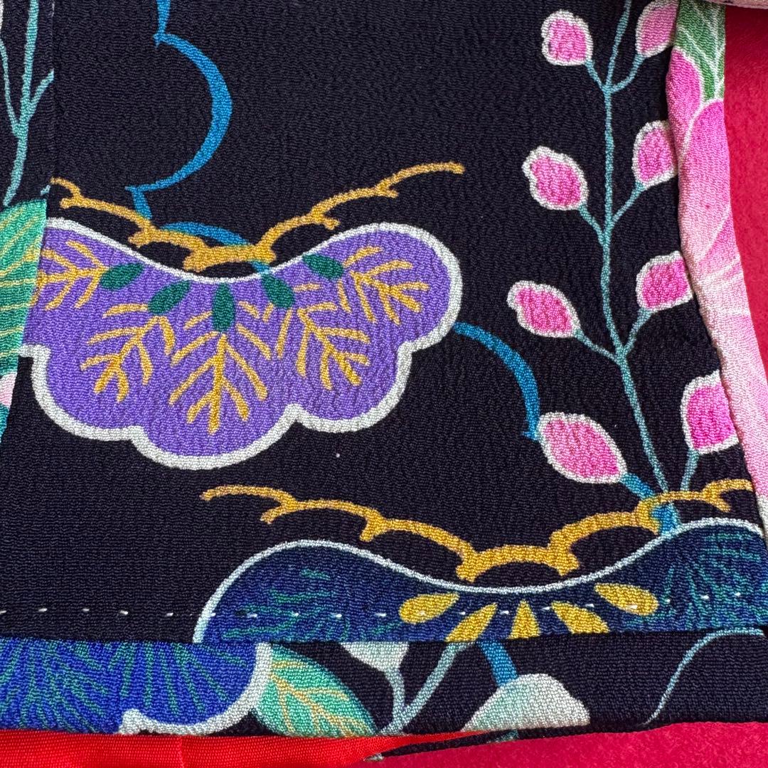 市松人形 13号(47cm)サイズの着物　比翼仕立て　黒　松藤菊　し