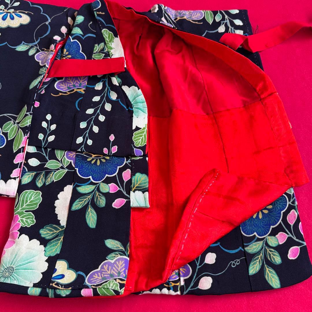 市松人形 13号(47cm)サイズの着物　比翼仕立て　黒　松藤菊　し
