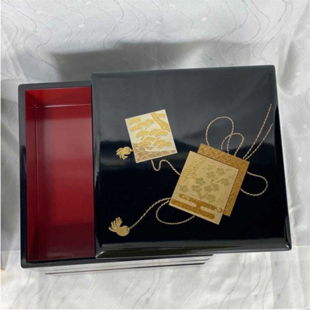 高級漆器　重箱　漆塗り　木製　金箔　会津塗り