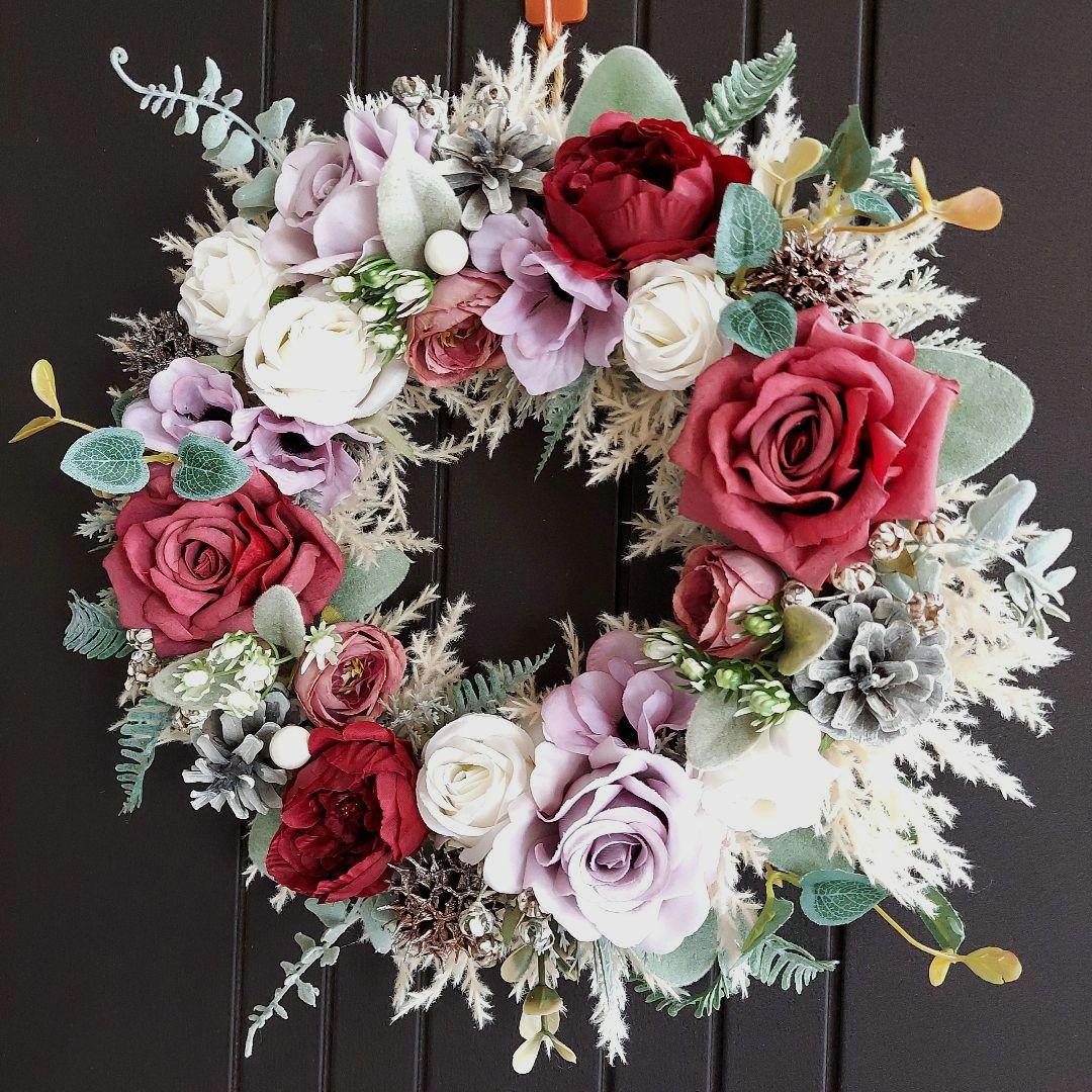 フラワーリース 秋麗4 秋冬の装い2 大人カラー 造花 玄関リース クリスマス