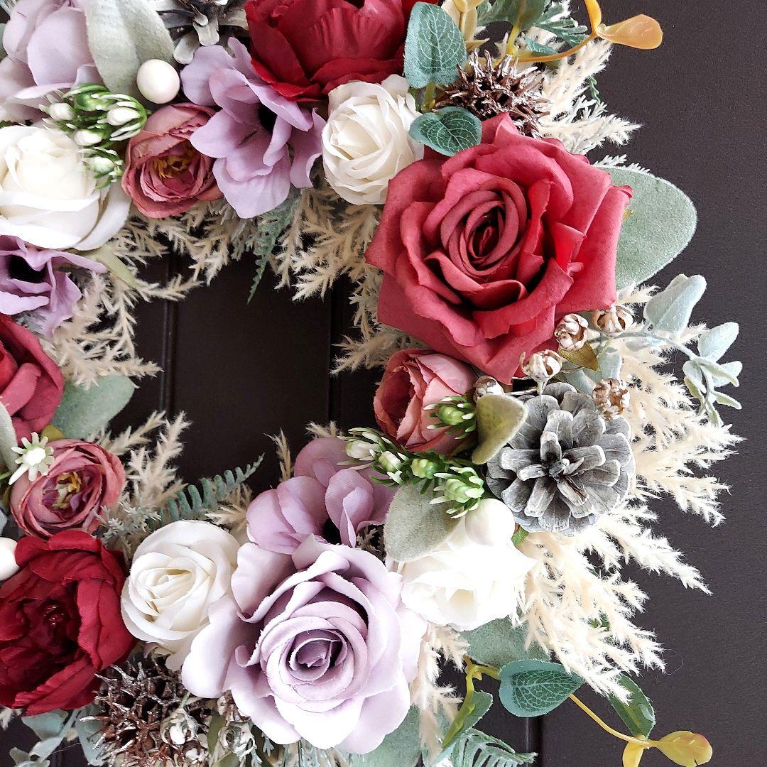フラワーリース 秋麗4 秋冬の装い2 大人カラー 造花 玄関リース クリスマス
