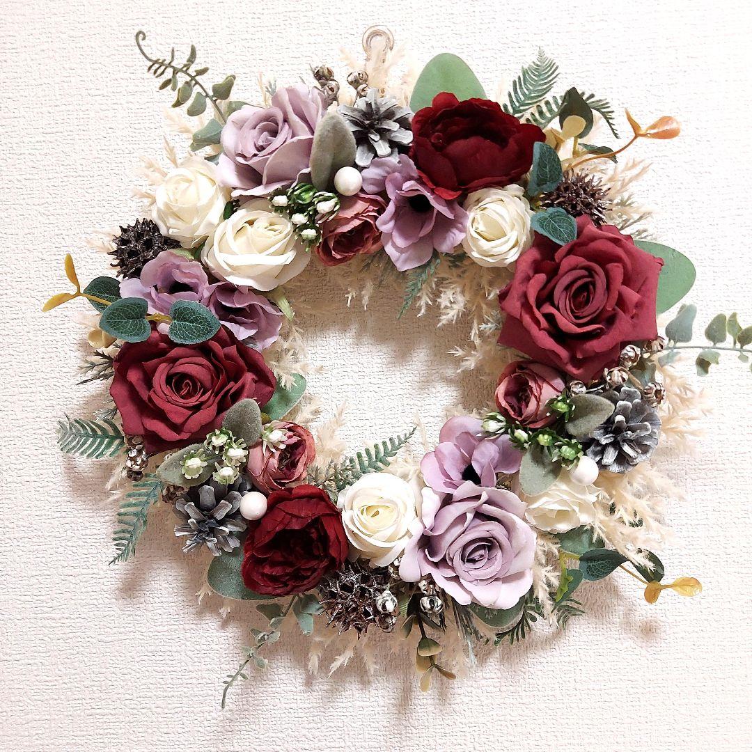 フラワーリース 秋麗4 秋冬の装い2 大人カラー 造花 玄関リース クリスマス