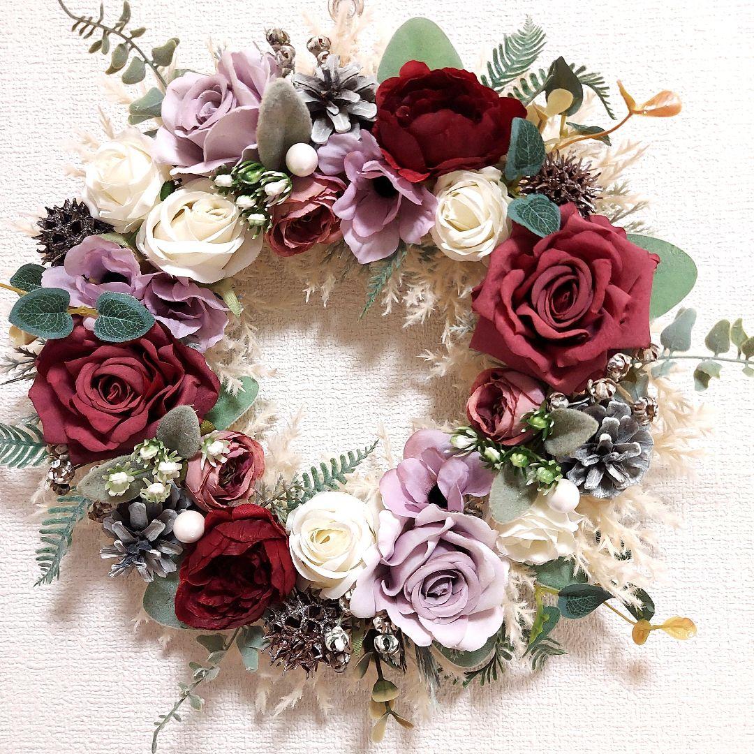 フラワーリース 秋麗4 秋冬の装い2 大人カラー 造花 玄関リース クリスマス