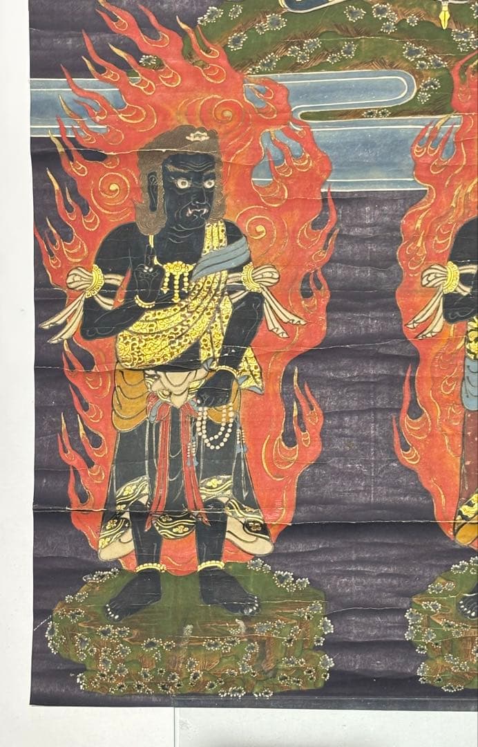 「御嶽山 三笠山刀利天宮 三尊図」江戸時代中期頃 1枚|神仏習合 仏画不動明王