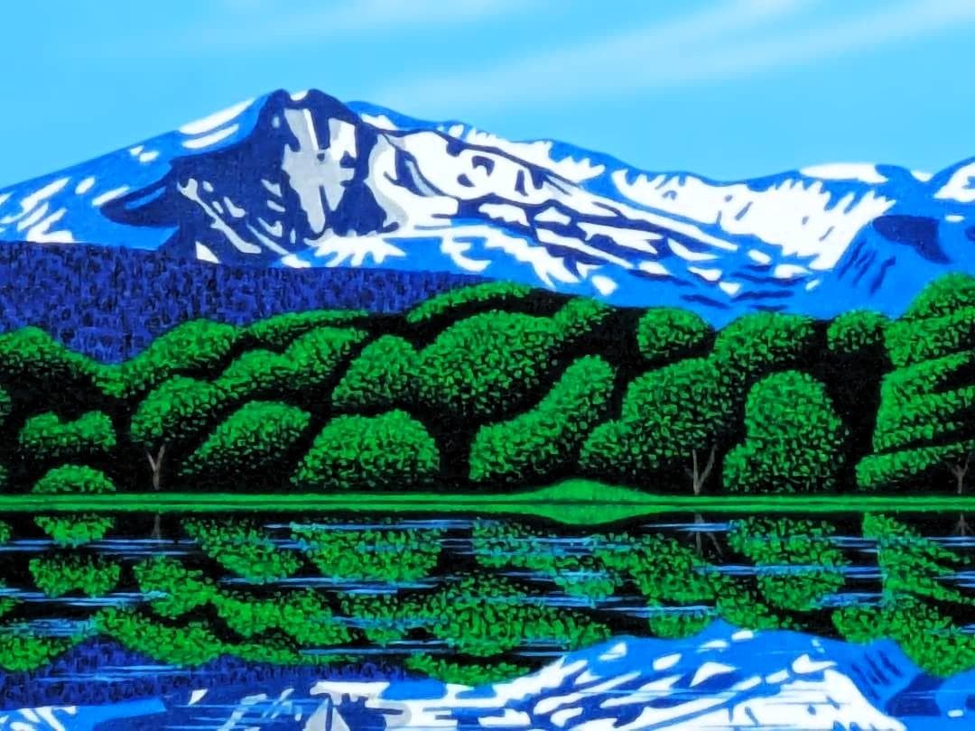 ★鳥海山と湖・肉筆油彩画・F6キャンバス
