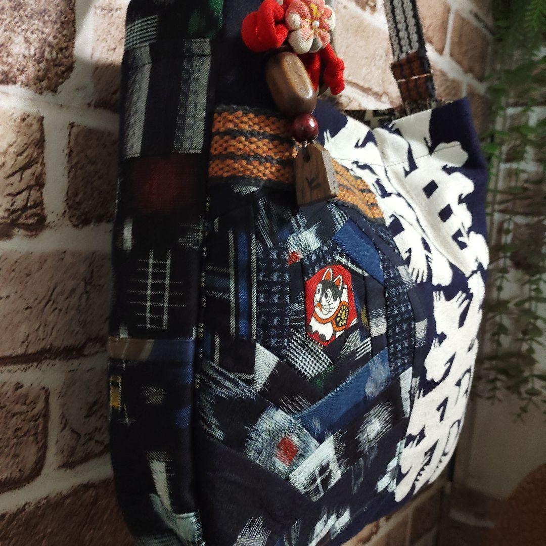 ハンドメイド1点物酒屋の前掛け、久留米絣、絣、柿渋染め、風呂敷、ショルダーバッグ