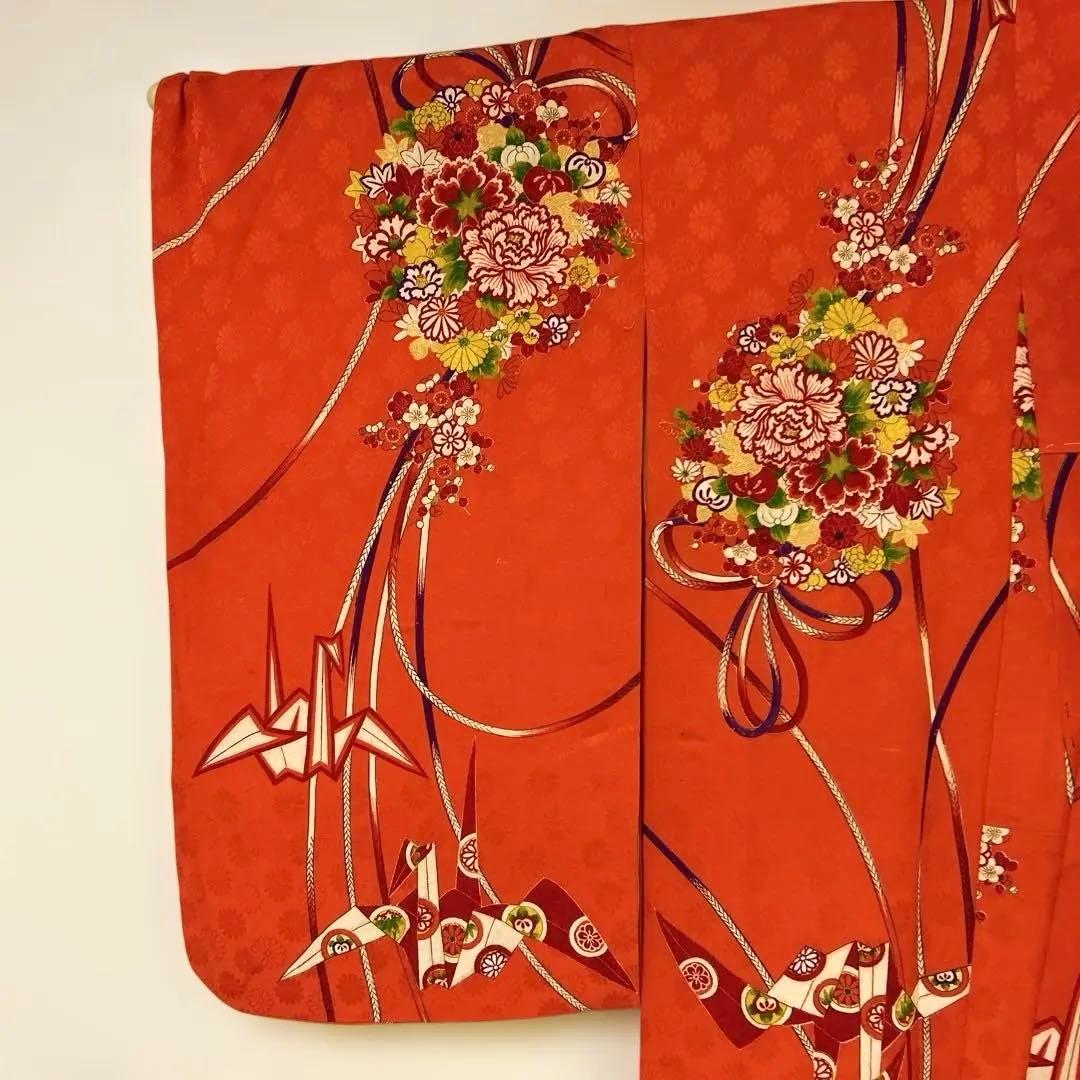 昭和レトロ、七五三用 赤い花柄 着物