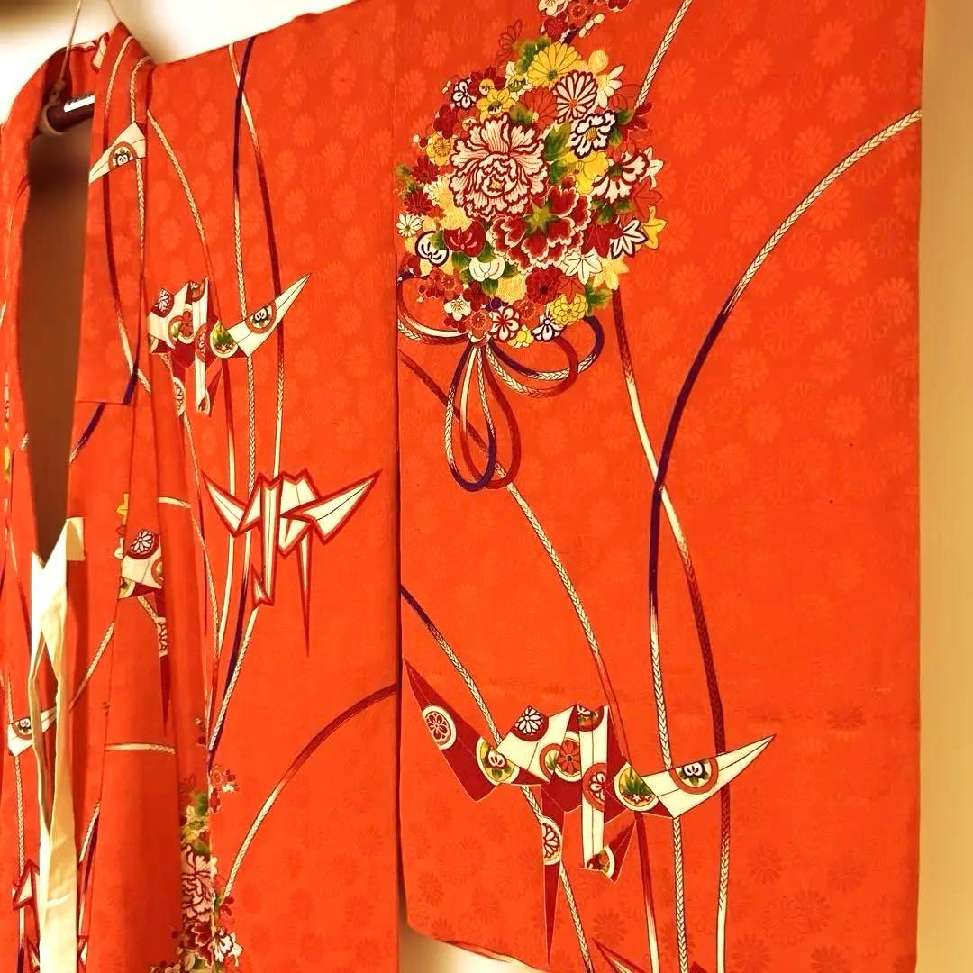 昭和レトロ、七五三用 赤い花柄 着物