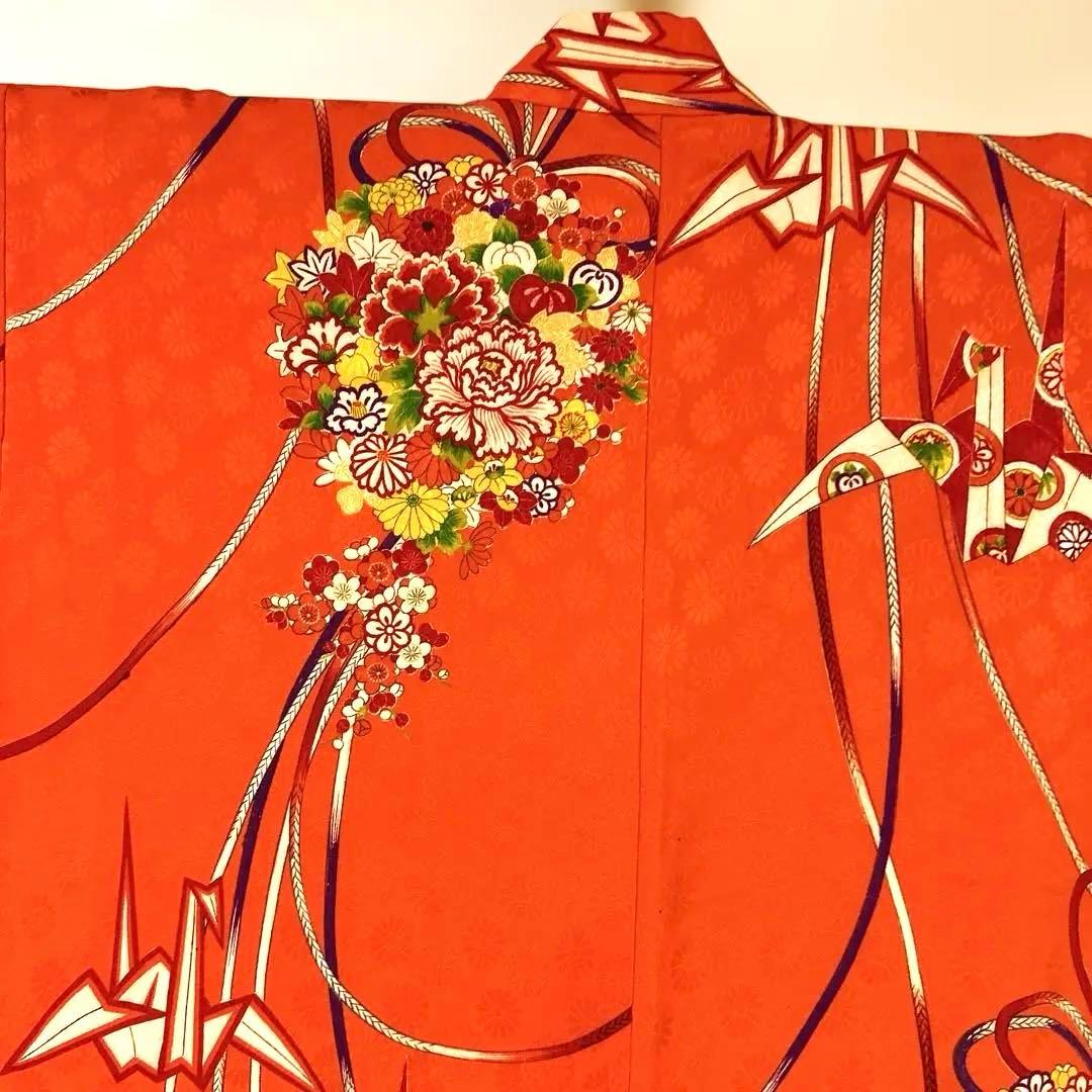 昭和レトロ、七五三用 赤い花柄 着物