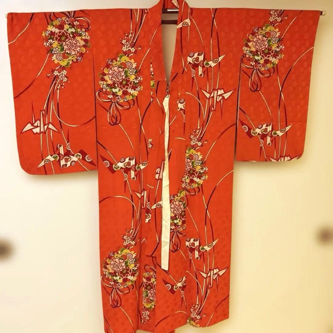 昭和レトロ、七五三用 赤い花柄 着物