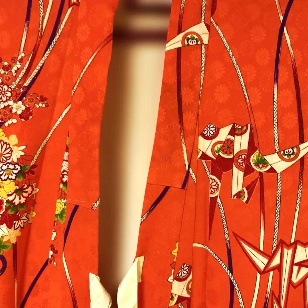 昭和レトロ、七五三用 赤い花柄 着物