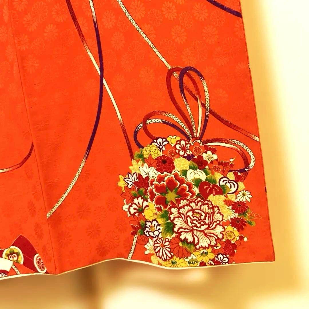 昭和レトロ、七五三用 赤い花柄 着物