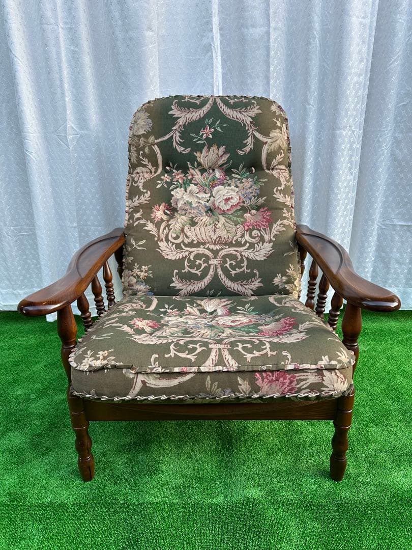 カリモク コロニアル クラシック花柄 リクライニングソファ 1人掛け i4-1※