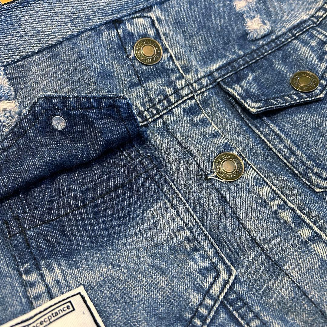 992.幅60‼️デニムリメイク トートバッグ　ジージャン ケミカル　ダメージ