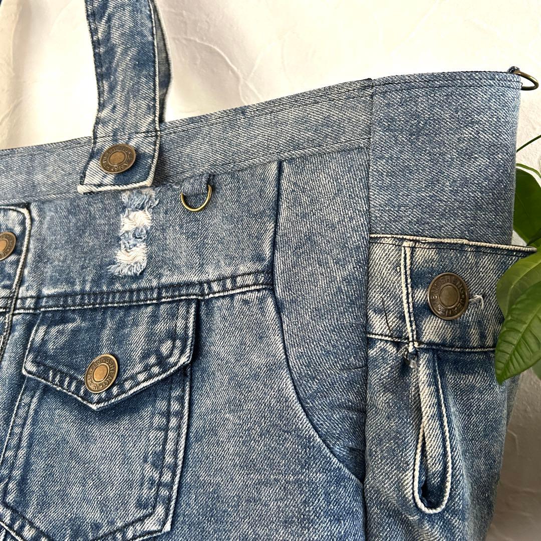 992.幅60‼️デニムリメイク トートバッグ　ジージャン ケミカル　ダメージ