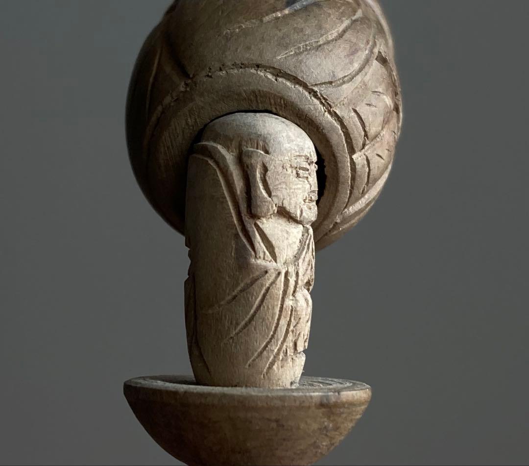 【からくり笑い仏 民衆仏 木彫根付け 約2〜4㎝ 明治後期〜頃】帯飾りお守り仏像